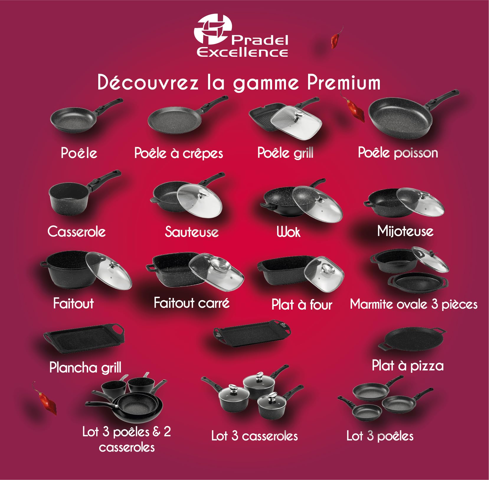 Pradel Excellence - PCUI001017 - Mijoteuse Fonte d'Aluminium Premium Ø32cm, Couvercle Verre - Revêtement Anti-Adhésif Façon Pierre - Poignée Amovible - Tout Feu, Noir