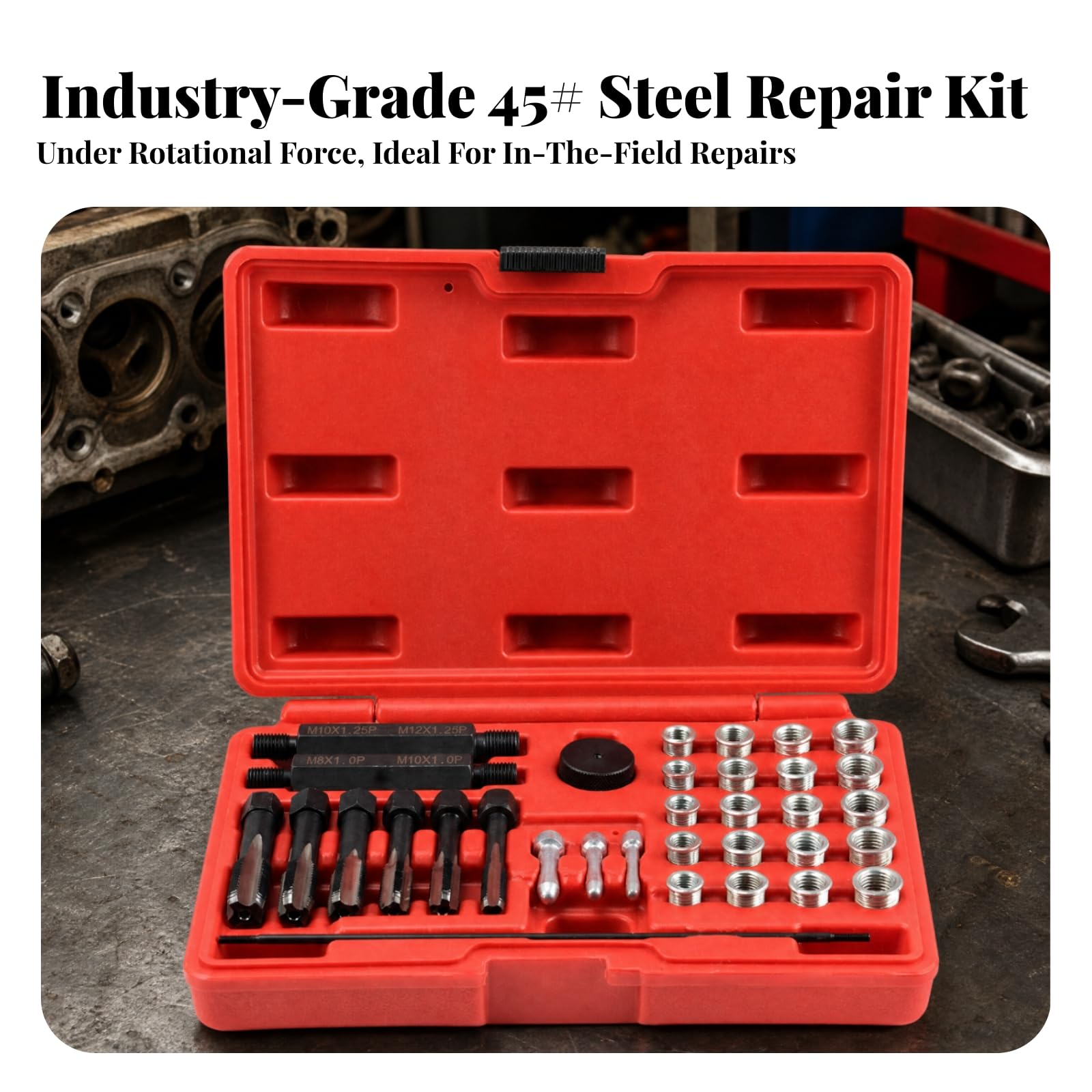 33 Pezzi Kit Riparazione Filettatura Candelette Robusto Kit Riparazione Filetti Candelette Portatile per Officine