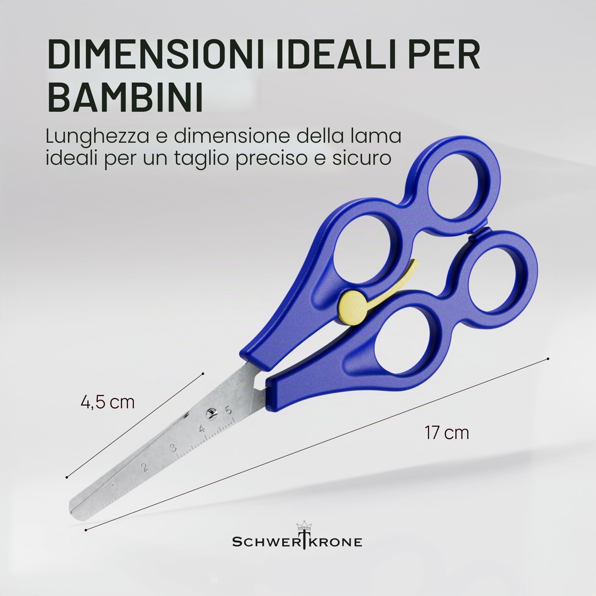 SCHWERTKRONE Forbici Terapeutiche 17 cm - Impugnatura Doppia per Bambini - Acciaio Inox con Molla di Ritorno - Per il Bricolage e l'Apprendimento
