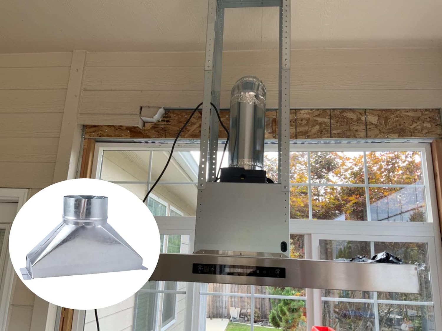 3 1/4-Inch x 10-Inch to 6-Inch Diameter Galvanized Rectangular to Round Duct Transition Microwave Vent Kit Round Transition Vent Adapter for Connecting HVAC Range Hood Ducting Fittings（6inch）