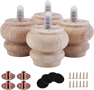 2 Inch Wooden Unfinished Bun Feet for Dresser Legs Couch Sofa Cabinet Ottoman DIY Replacement Wood Furniture Legs Set of 4 M8 Bolt Screw in (2”) Patent Application