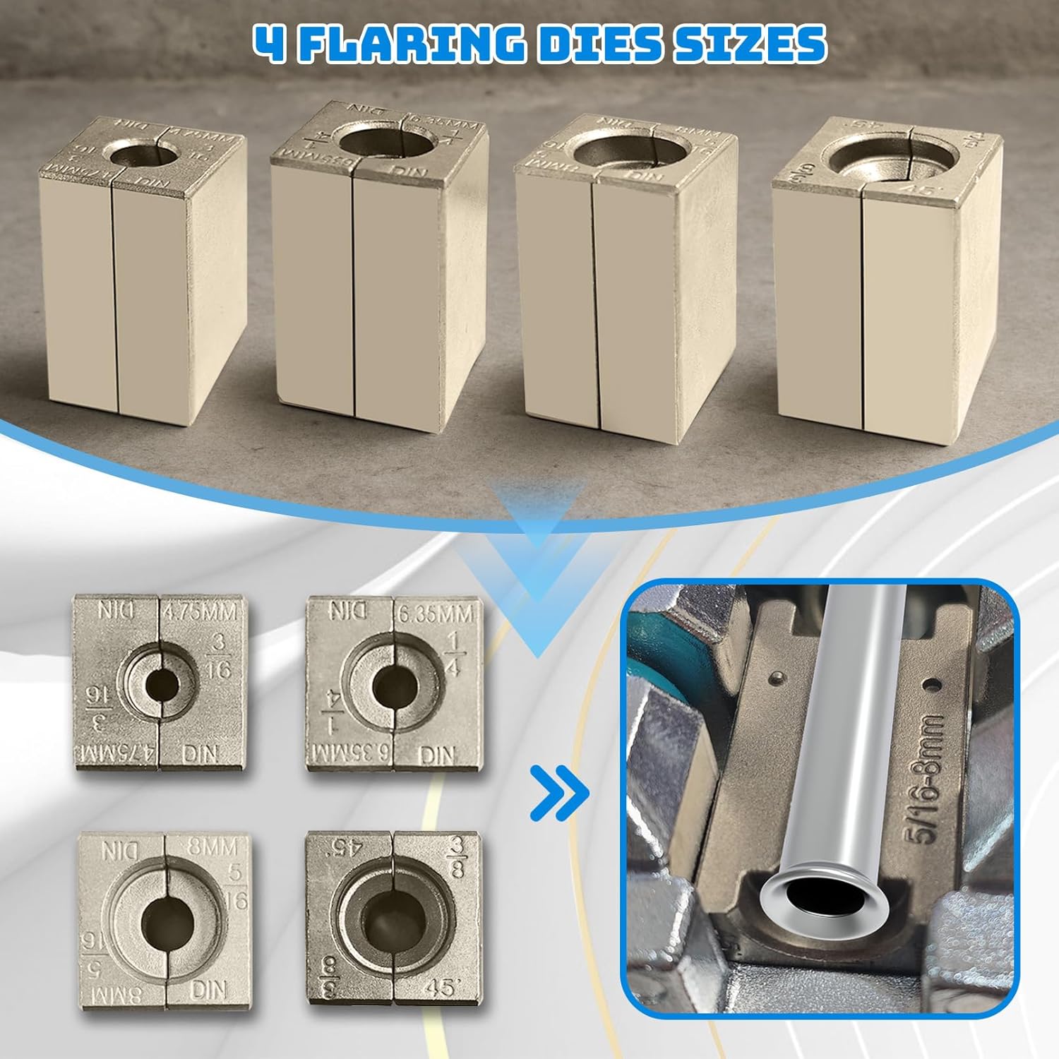 Brake Line Flaring Tool Kit, 45 Degree Single/Double/Bubble Flares for 3/16" 1/4" 5/16" 3/8" Steel Copper Stainless Steel Tubing, Professional Time-Saving Tool Ideal for Car Repair & DIY Projects