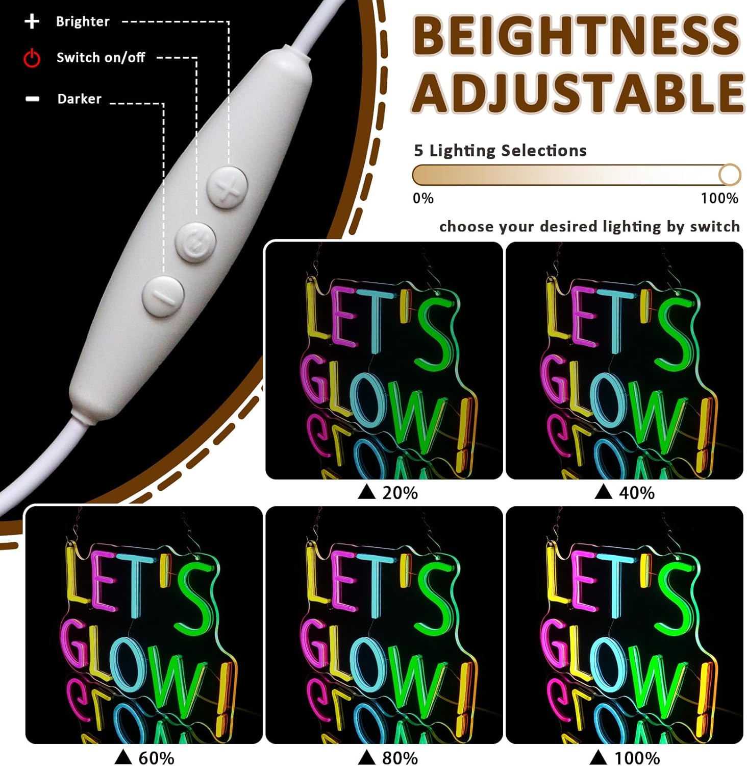 Let's Glow Neon Sign for Wall Decor, 16.54" x 10" Glow Led Signs for Party, USB Dimmable Lets Glow Neon Lights for Birthday Party Bar Home Pub Game Room Wall Art Neon Theme Party Decorations Supplies