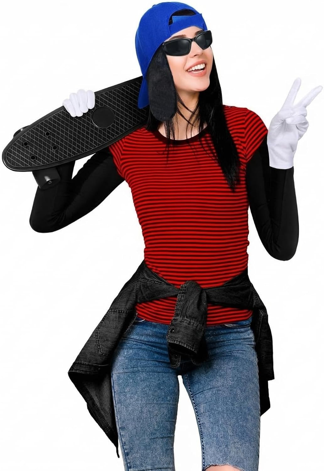 Twistover 4 Pcs Halloween Black Dog Costume Accessories Baseball Cap Black Dog Ears Hair Clips Around Sunglasses Nylon Cotton Gloves for Women Men Halloween Cosplay Party