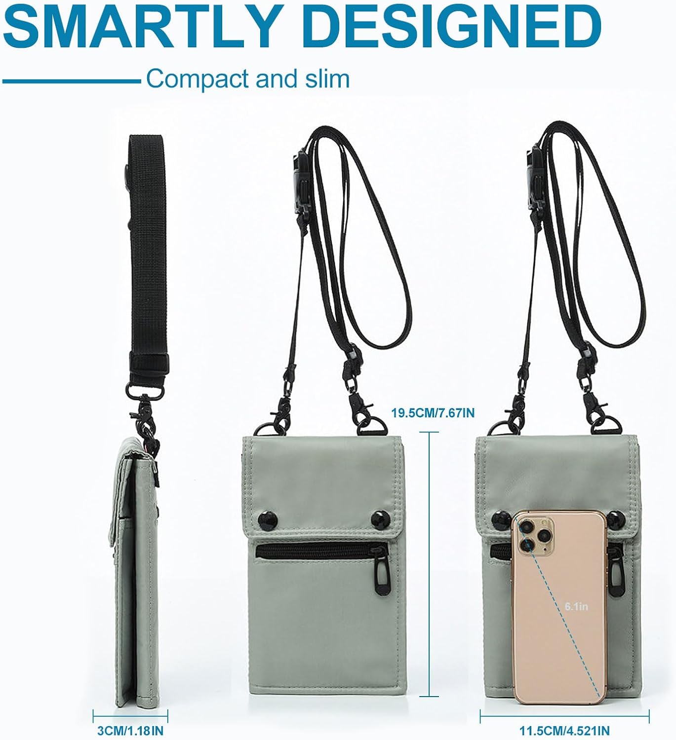 Long Keeper Travel Neck Wallet - Women Men Passport Holder Anti-theft Travel Wallet Small Water Resistant Crossbody Sling Bag (Grey)
