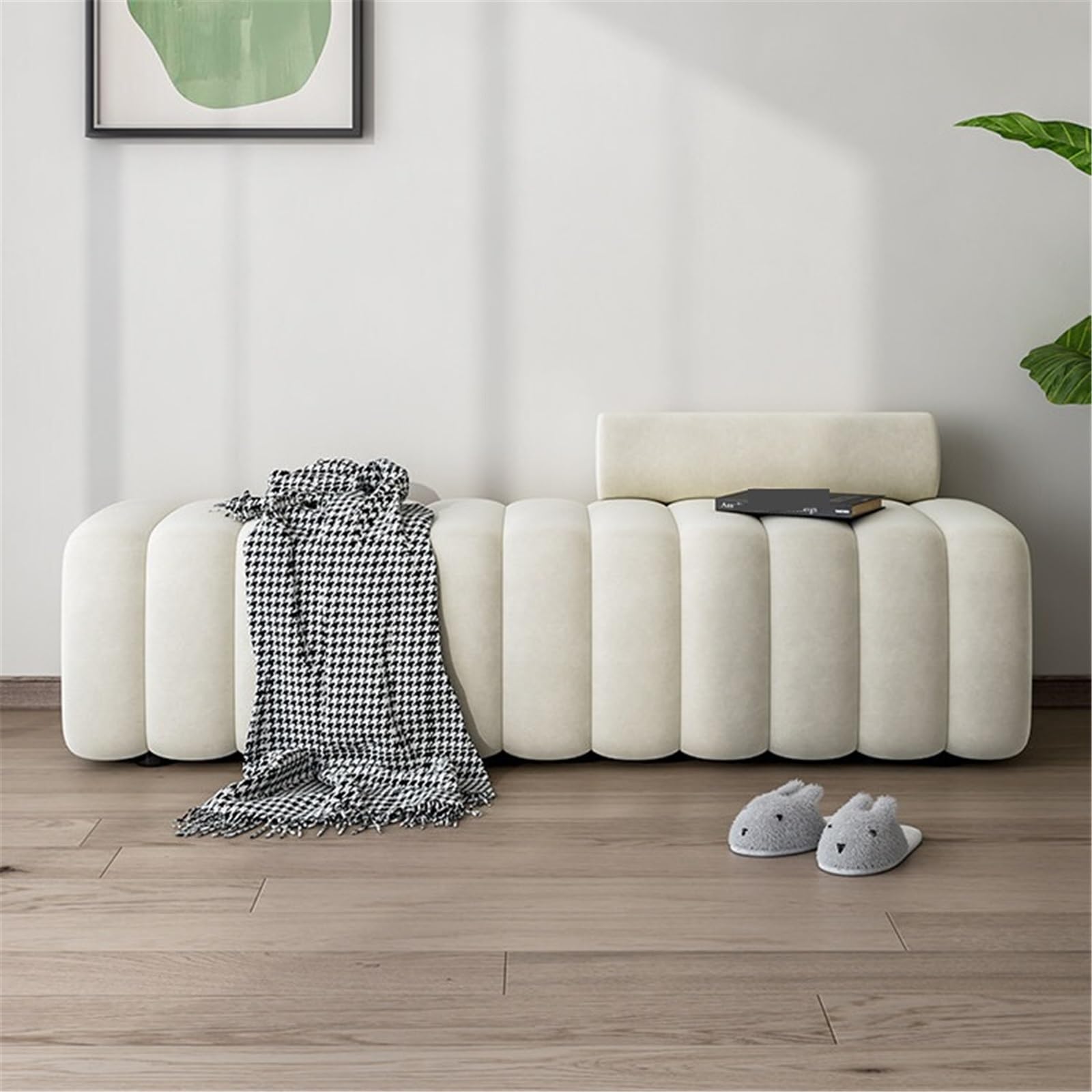 Moderne Banc à Langer en Tissu rembourré, Long Banc au Pied du lit dans la Chambre avec Dossier Décoratif(Grand)