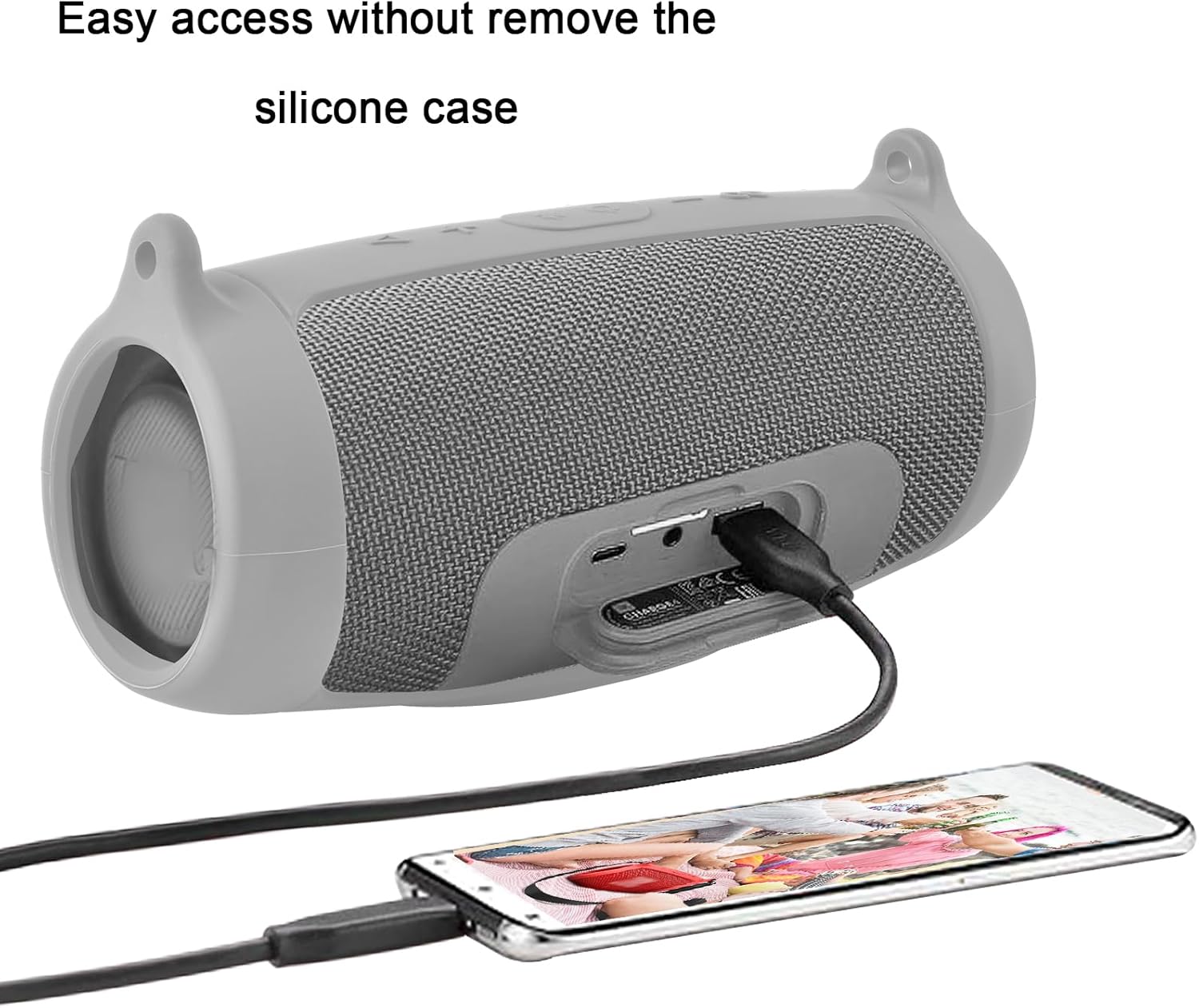 Silicone Case Cover for JBL Charge 4 Portable Waterproof Wireless Bluetooth Speaker, Travel Gel Soft Skin,Waterproof Rubber Carrying Pouch with Strap (Grey) - Image 4