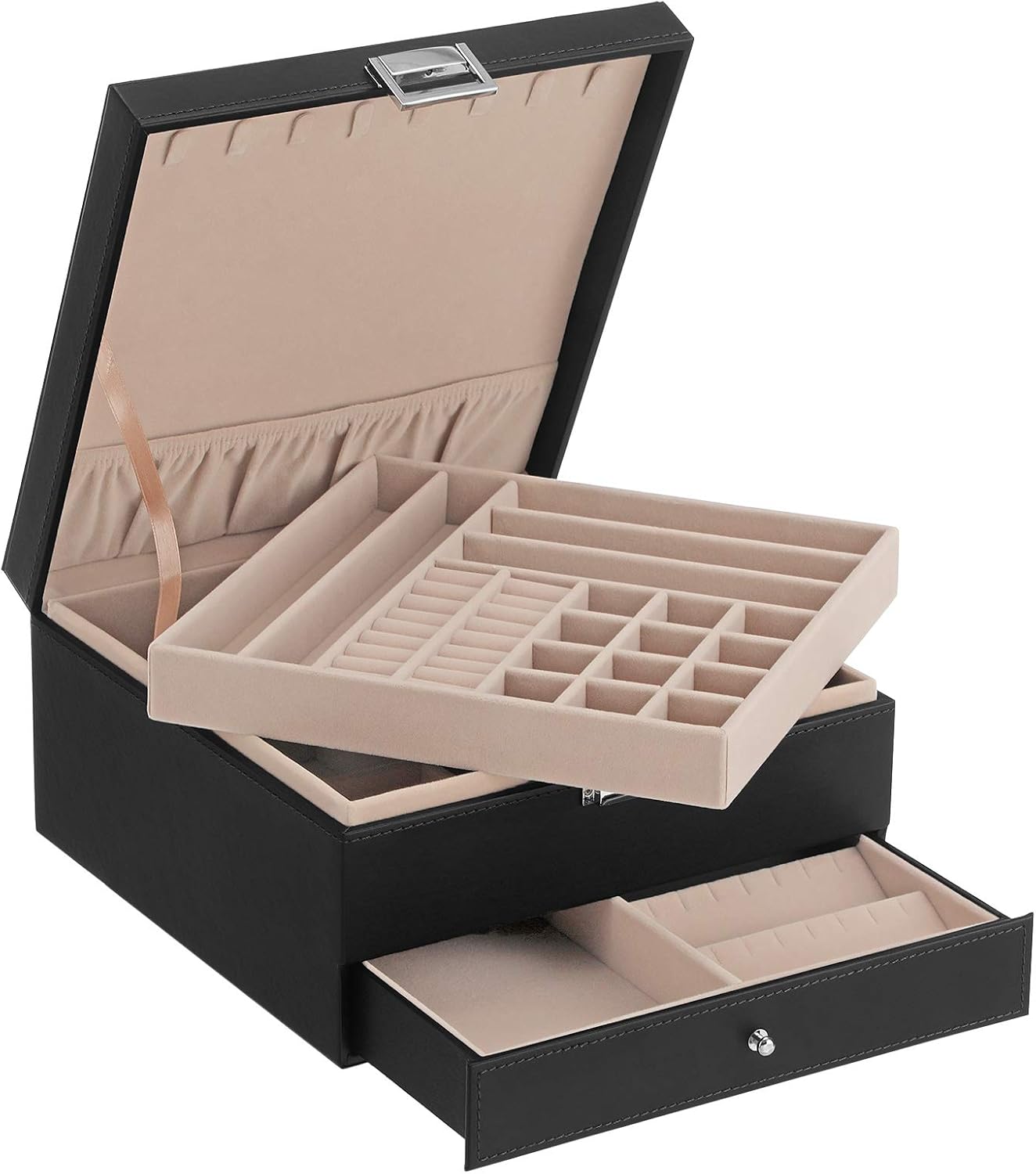 SONGMICS Jewelry Box, 3 Layers Jewelry Organizer with Removable Tray, Drawer, for Necklaces, Earrings, Rings, Black UJBC241BK : Clothing, Shoes & Jewelry