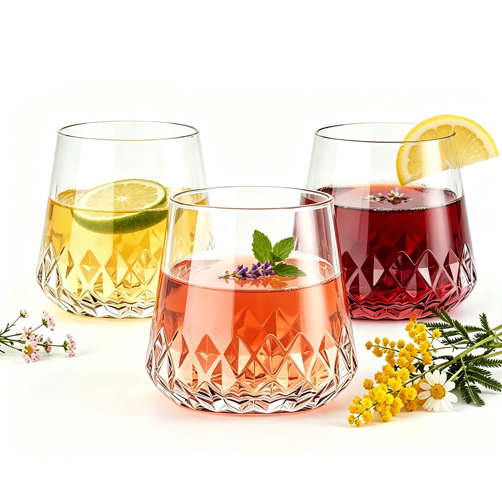 Lueumxc 40 Pack Plastic Wine Glasses, 14Oz Origami Rhombus Disposable Wine Glasses Unbreakable Clear Plastic Cocktail Glasses Recyclable Shatterproof Reusable Wine Cups