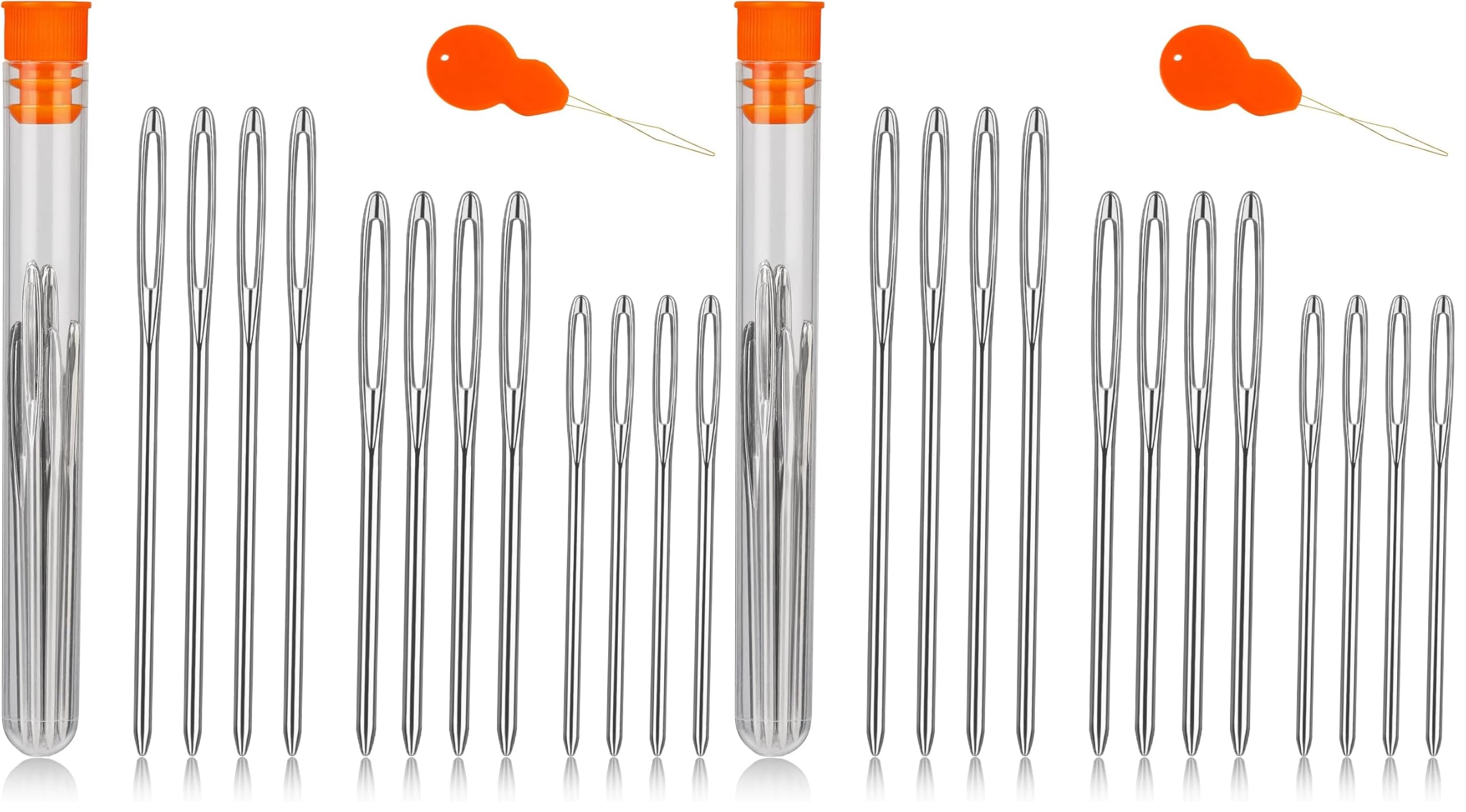 TLKKUE 12 Pcs/3 Sizes Large-Eye Blunt Needles, Steel Yarn Needle with Needle Threader, Tapestry Needle for Sewing Crochet Knitting Embroidery (Silver 2.08in/2.36in/2.76in) (Pack of 2)