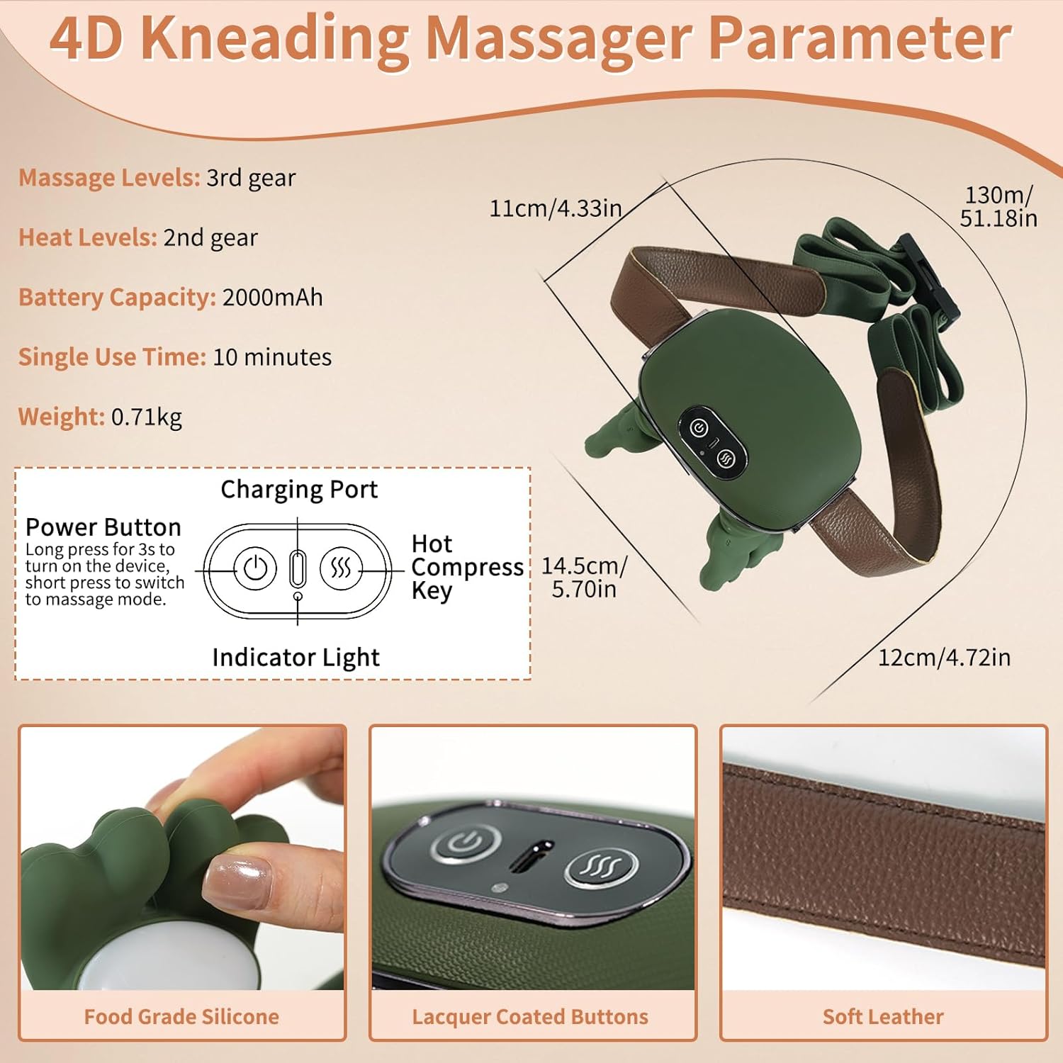 Neck Massager with Heat,Cordless Electric Shiatsu Neck and Back Massager 3 Speeds 2 Heat Settings,Portable Heated Neck Massager,4D Kneading Neck and for Muscle Relax (Green)