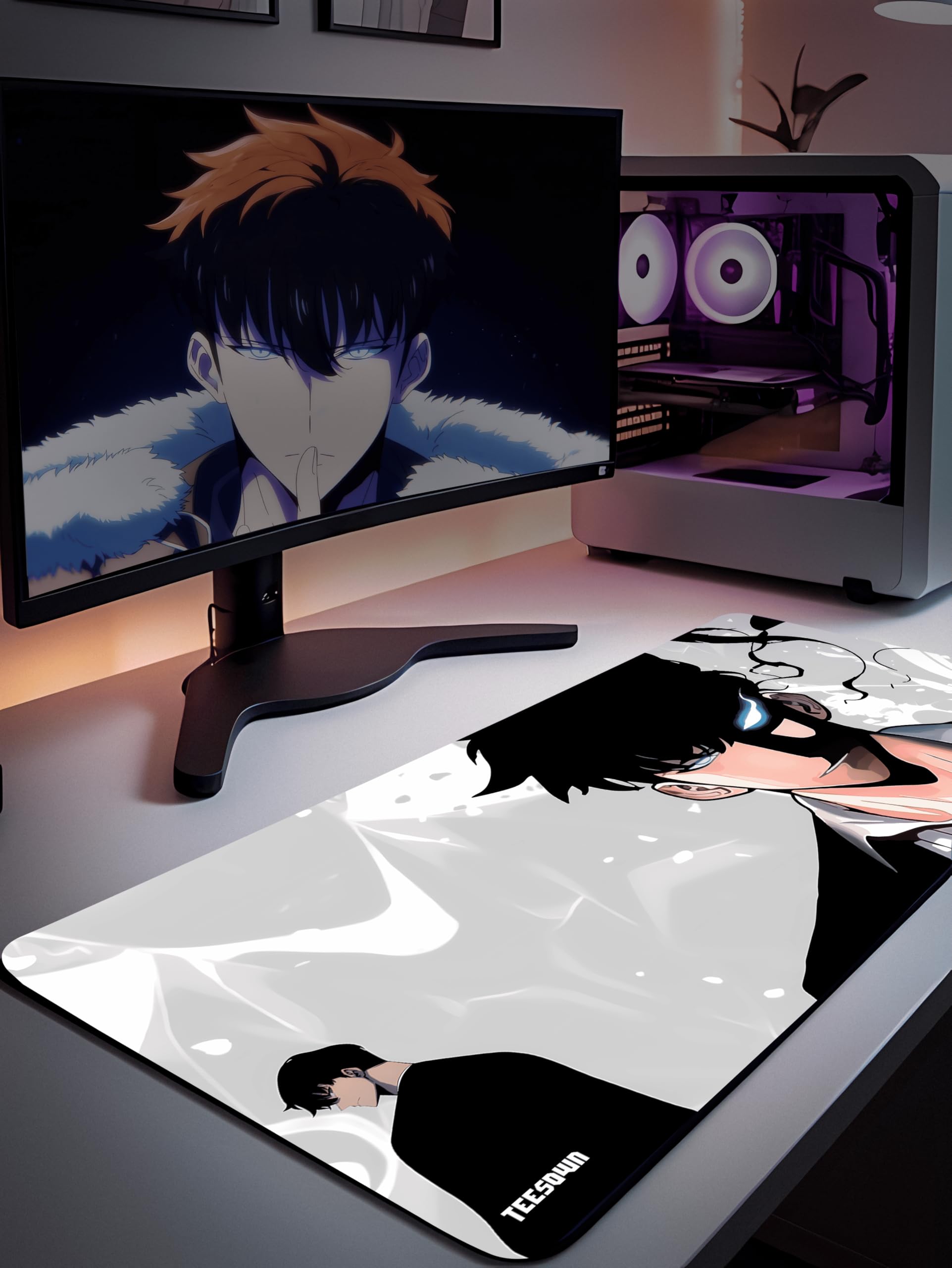 TEESOWN Solo Leveling Sung Jin-woo Anime Mouse Pad for Laptop Desktop PC Gaming Desk Mat Rubber Base Desk Pad (Solo Leveling, L)-image-49