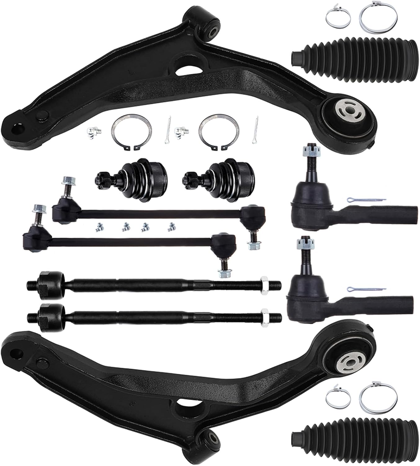 12PCS ASTOU Front Suspension Kit fit 2011-2014 for Chrysler 200 2009-10 for Chrysler Sebring 09-14 for Dodge Avenger Lower Control Arm Lower Ball Joint Inner Outer Tie Rod Sway Bar Steering Rack Boot