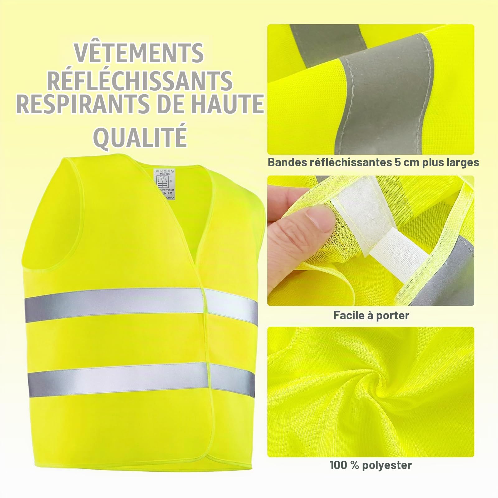 ZUPAPJO Gilet Jaune Adulte, 8 PCS Gilet Jaune Voiture, Gilet Fluorescent de Sécurité Haute Visibilité à 360 °, Gilet Haute Visibilité Hommes et Femmes, Gilet de Securite pour Conducteurs Travailleurs