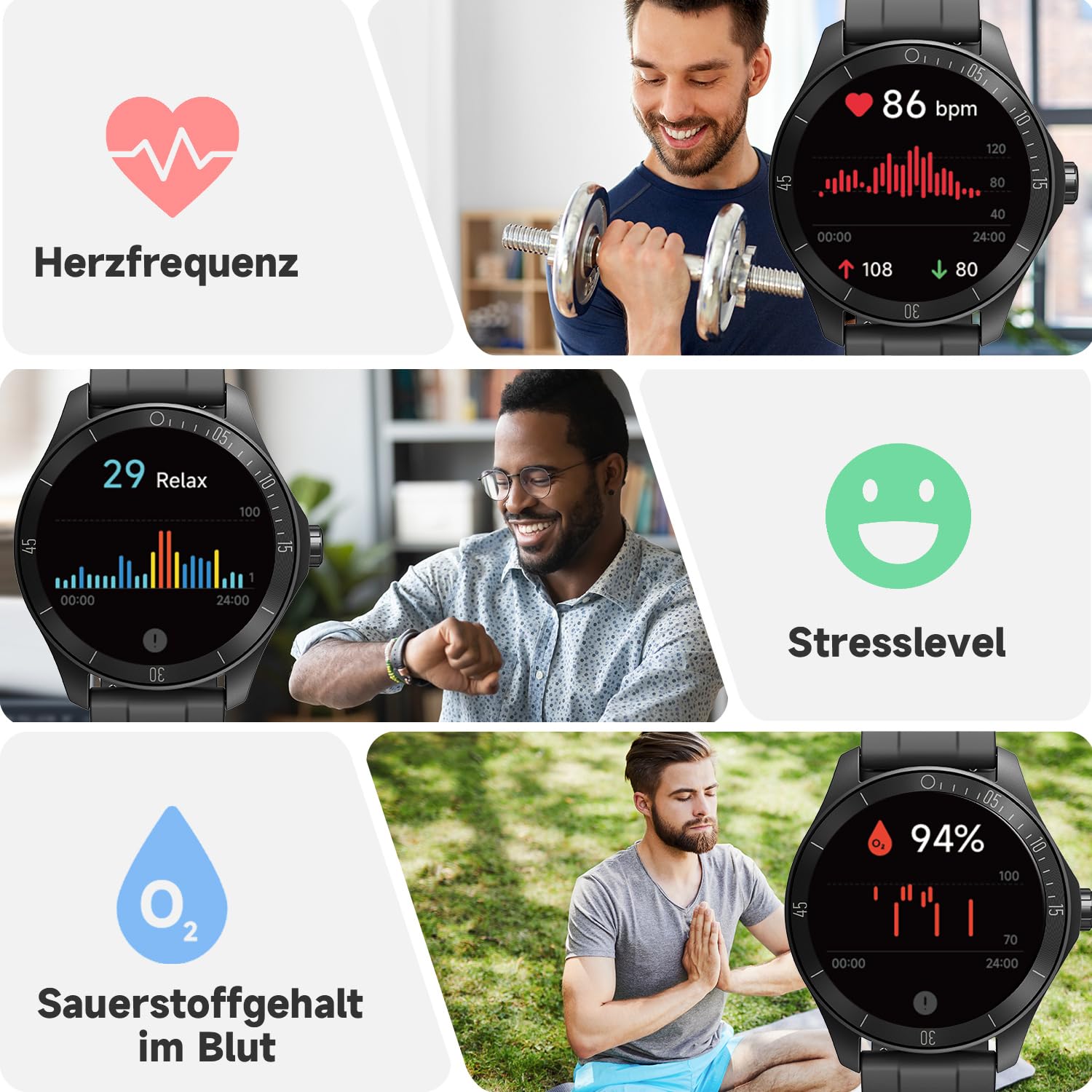 TOOBUR Smartwatch Herren Alexa Eingebaut mit Telefonfunktion, 44mm Fitnessuhr mit Herzfrequenz Schrittzähler Schlafüberwachung Pulsmesser IP68 Wasserdicht, Kompatibel Android & iOS