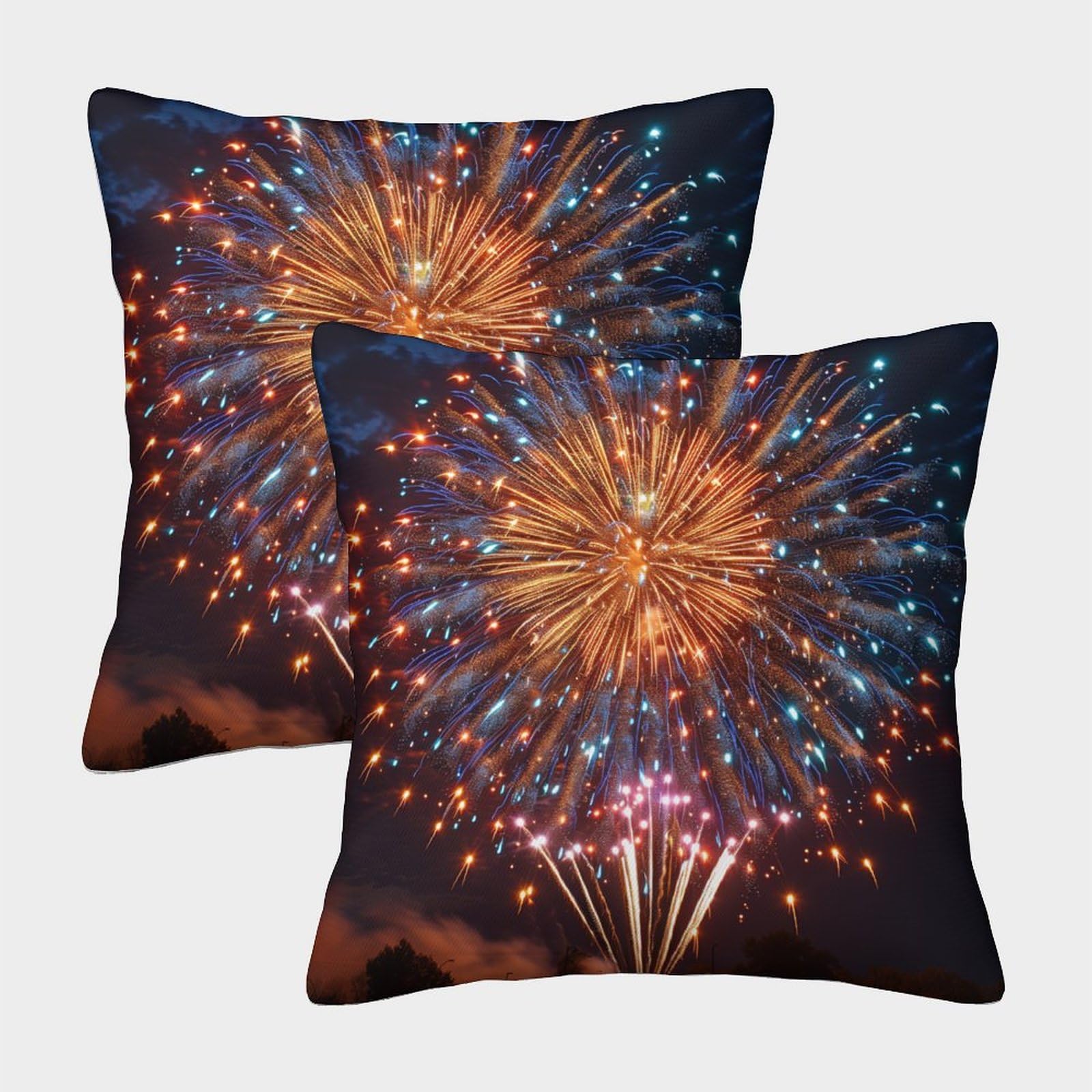 Fzaluecva Style-6 Fireworks Set Of 2 Homeware Cushions With Invisible Zipper Decorative Throw Pillow Cases For Sofa Couch Chair Livingroom Bedroom 40X40cm