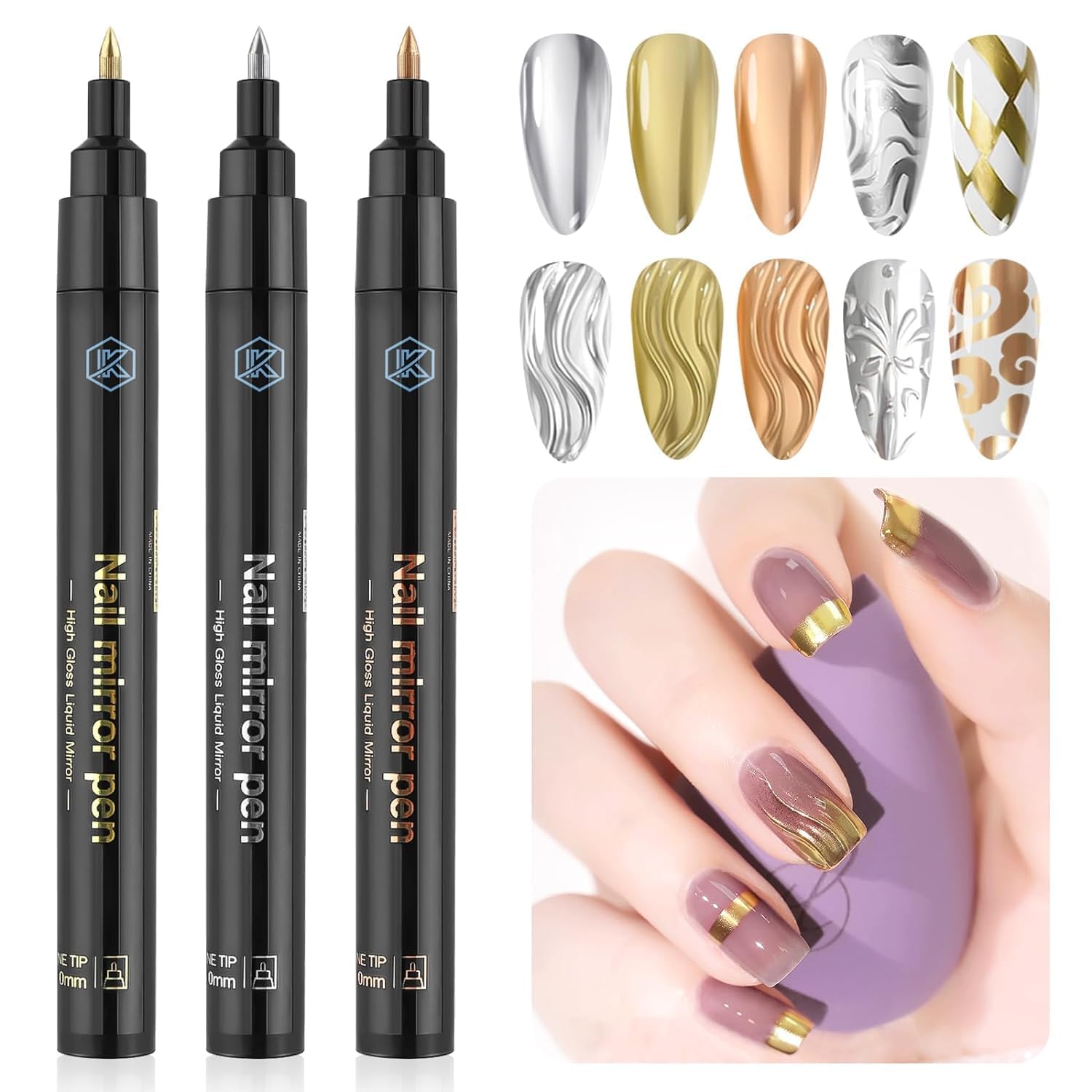 Chrome Nail Art Mirror Pen, Nail Art Pen Glitter Holographic Chrome Nail Powder Pen with Mirror Effect Nail Polish Pen for Nail Art Design Nails (Sliver, 1 - Pcs)-image-23