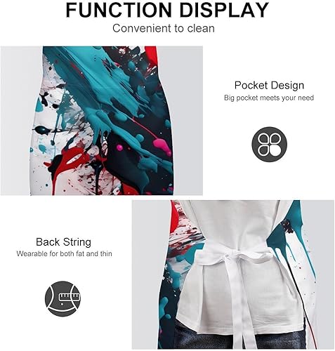 Miniatura 6 de MUSM Apron for Adults - 27.6 X 31.5 Inch, Heavy-Duty Polyester Aprons with Two Large Pockets, Waterproof Abstract Paint Splashes Kitchen Apron for