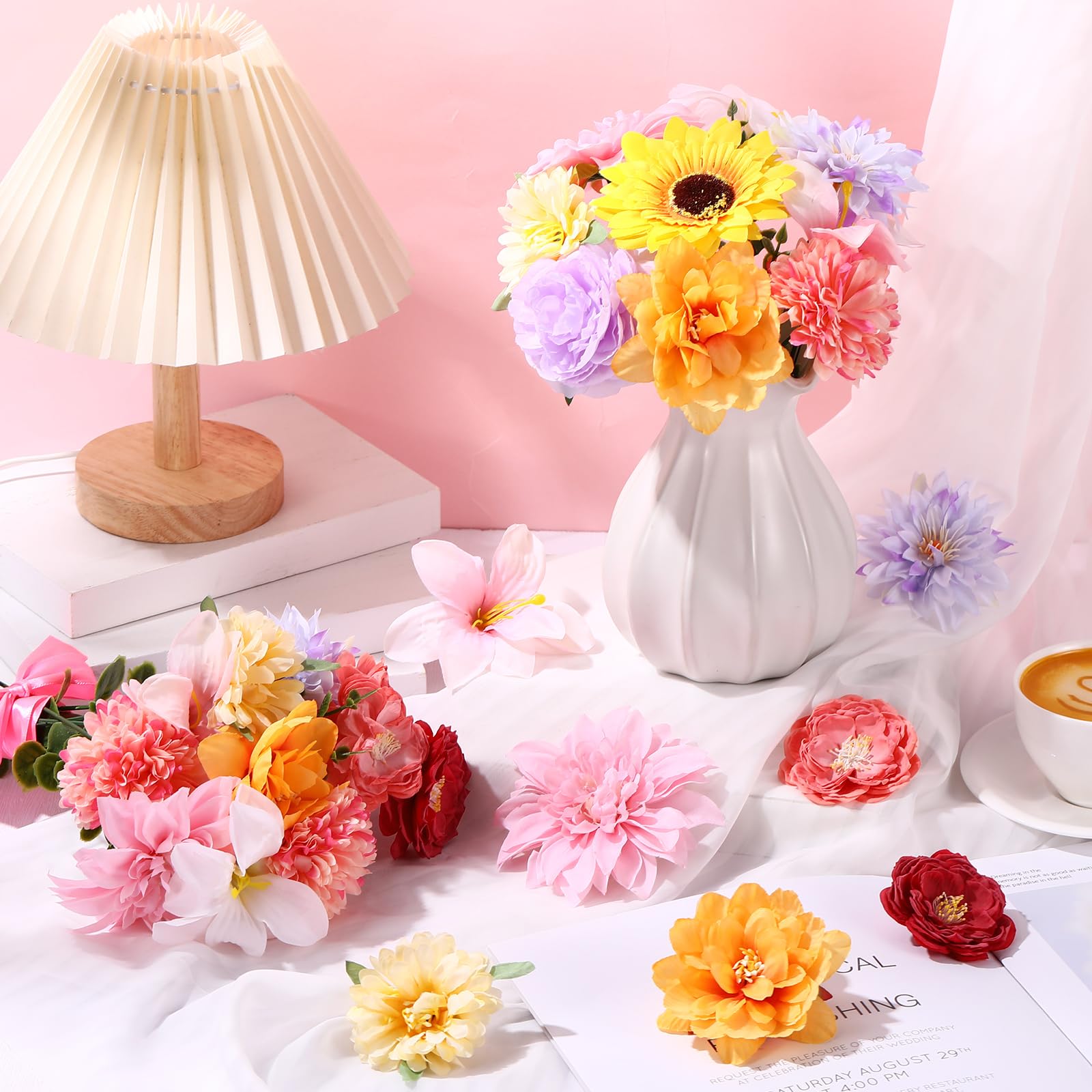 Pivoines artificielles Giegxin de 93 pièces avec tiges pour décoration et grand vase