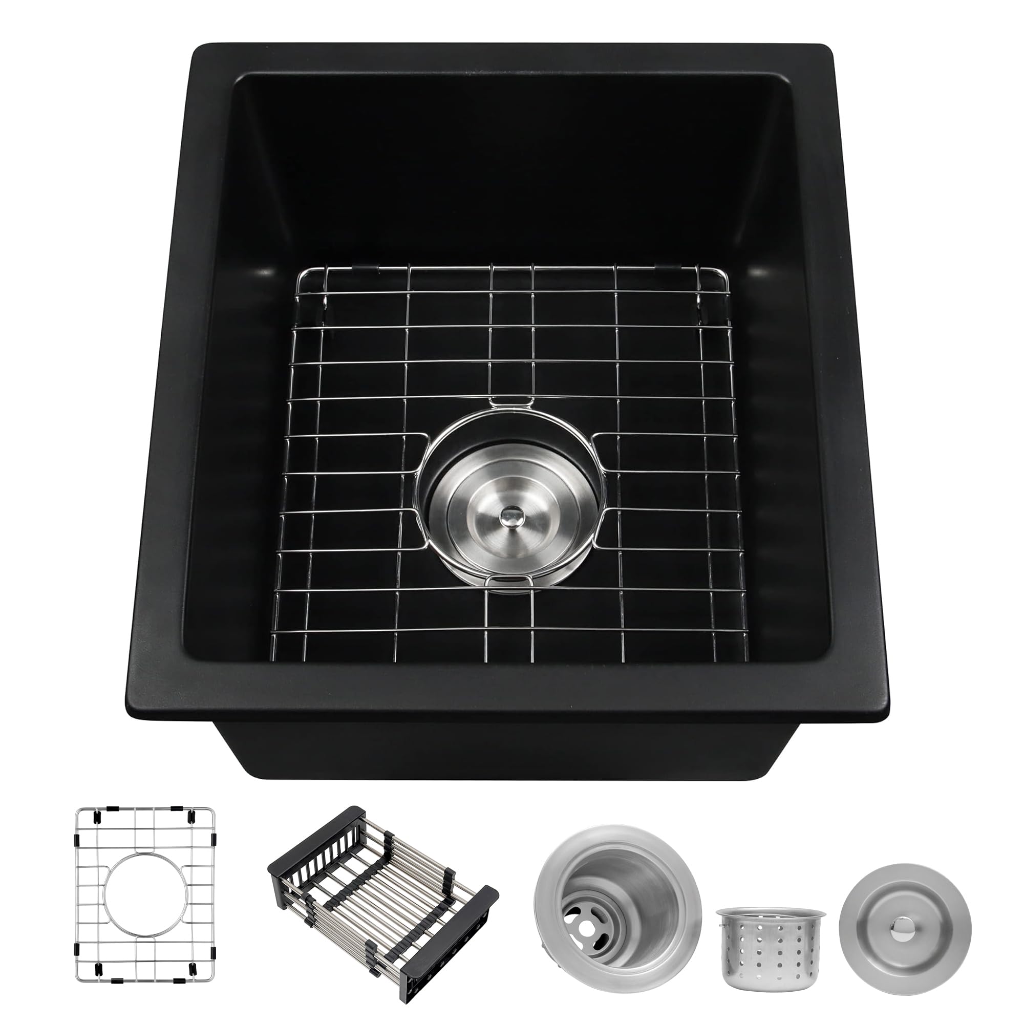 Évier de préparation noir MILOSEN en quartz premium cuve profonde