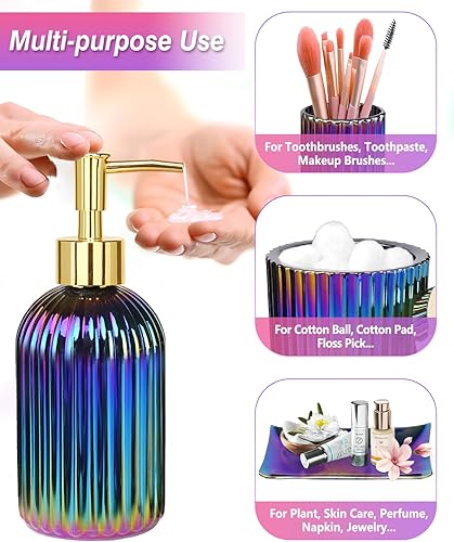 Miniatura 2 de Accesorios de baño coloridos, juego completo de 4 piezas de baño de vidrio, incluye dispensador de jabón, soporte para cepillo de dientes, tarro de