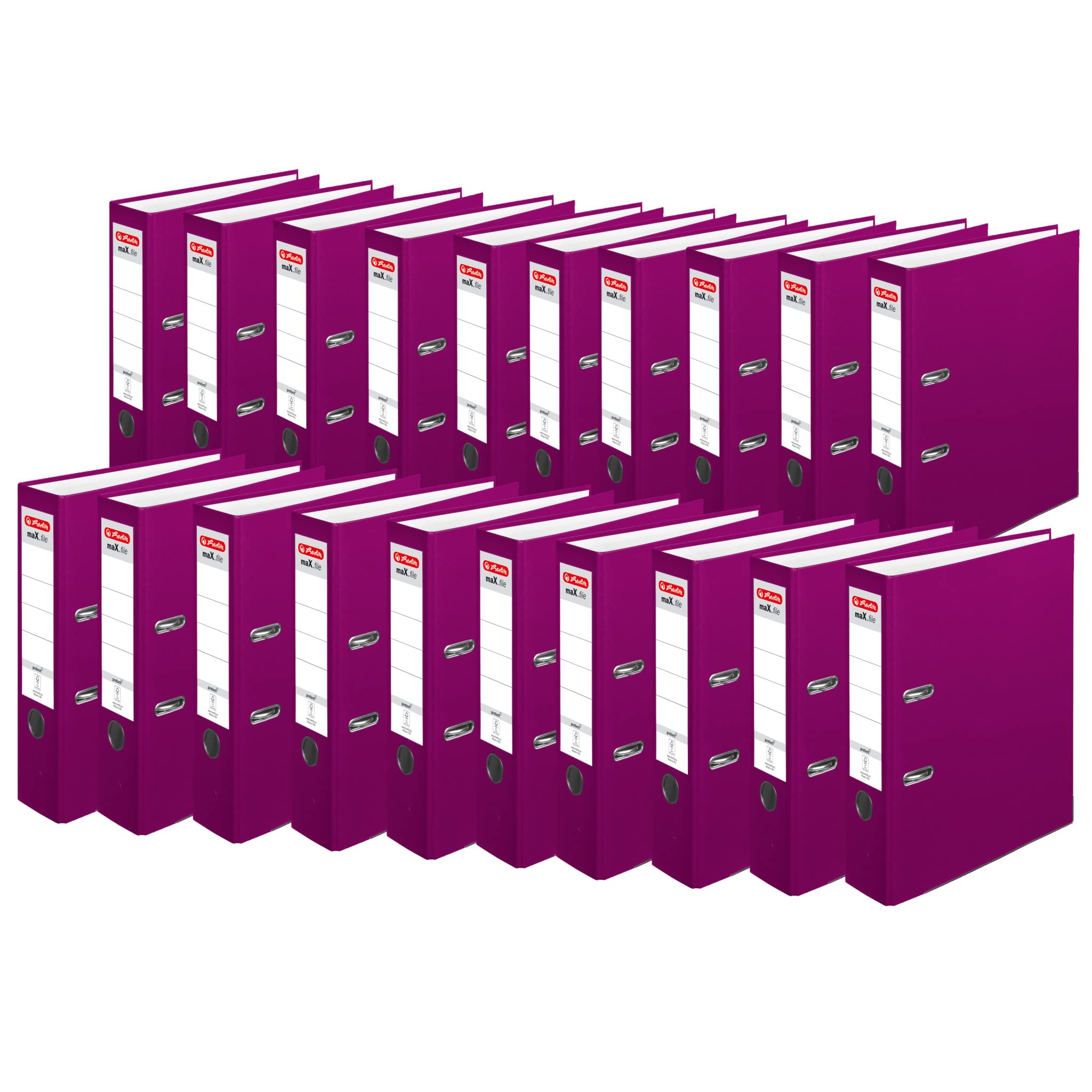 Herlitz 50011858 maX.file protect segregator (A4, 8 cm, z etykietą na tylnej stronie) jeżynowy, 20 sztuk