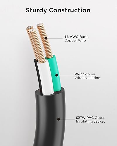Miniatura 5 de Cable Matters - Paquete de 2 cables de extensión de alimentación 13A resistentes de 16 AWG, 10 pies, 3 clavijas, NEMA 5-15P a NEMA 5-15R, color negro