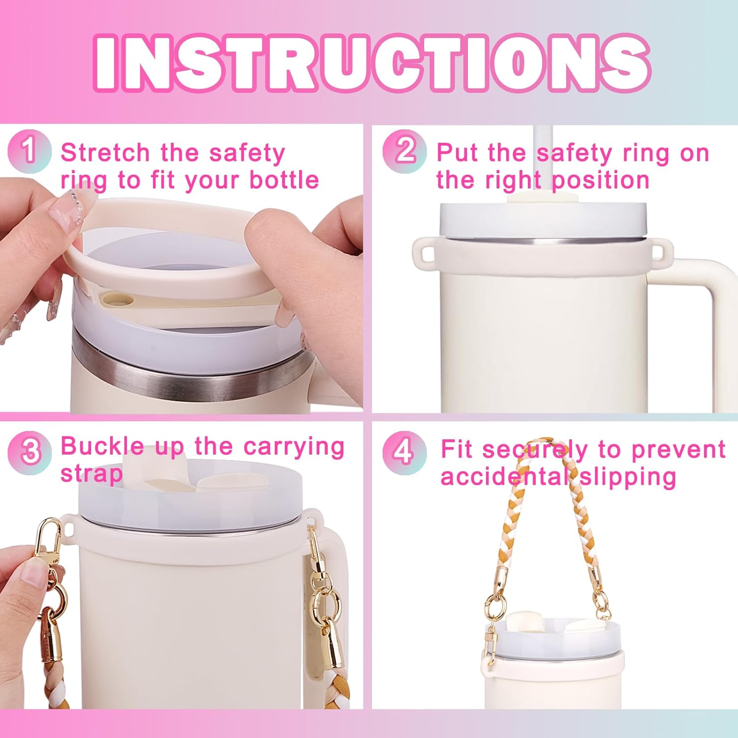 HEYSKAY Water Bottle Handle with Strap for Stanley 12-40oz Tumbler Owala 24-40oz Water Bottle Strap Stanley Cup Accessories - Image 6