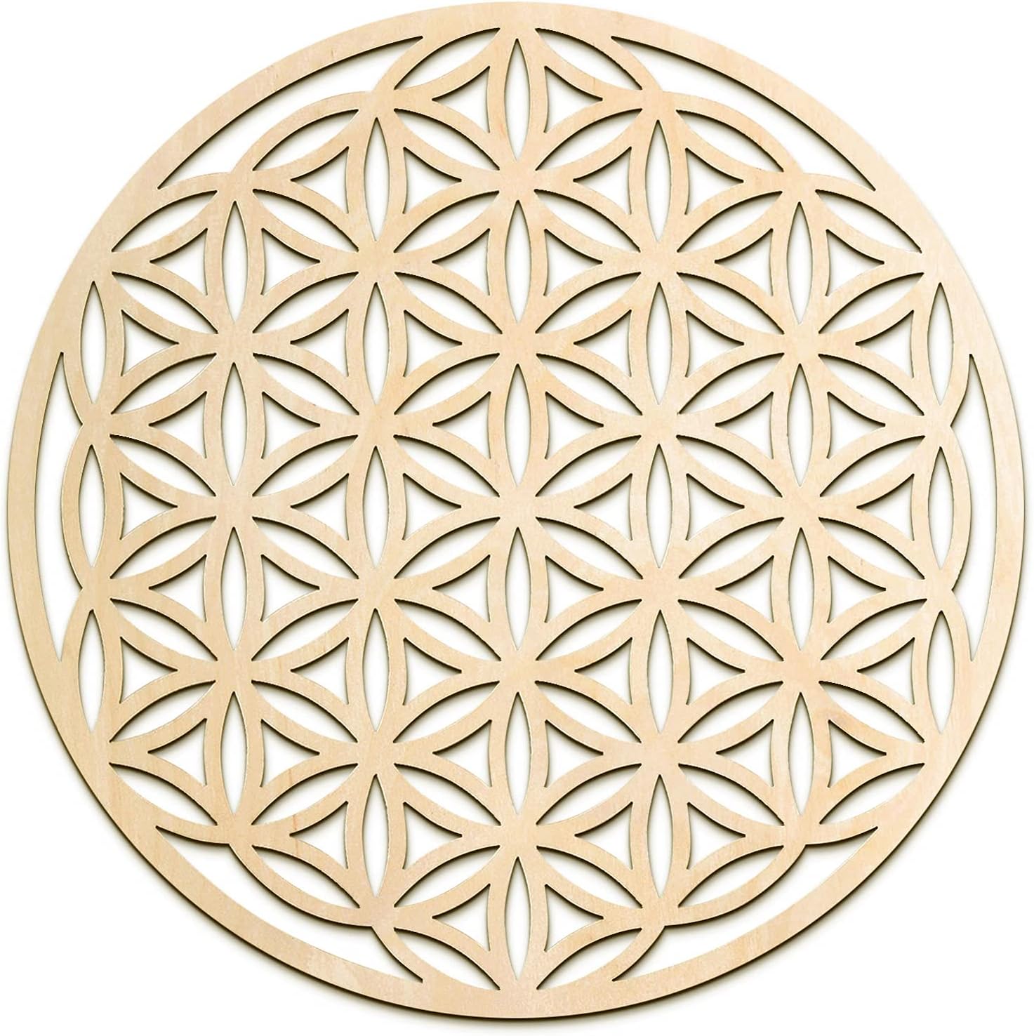Fourth Level MFG 12” Flower of Life, Sacred Geometry Wood Wall Art, Creation Cycle Symbol, Zen Home Decoration for Yoga and Meditation, Good Energy Spiritual Altar Decor, Chakra Crystal Grid Board