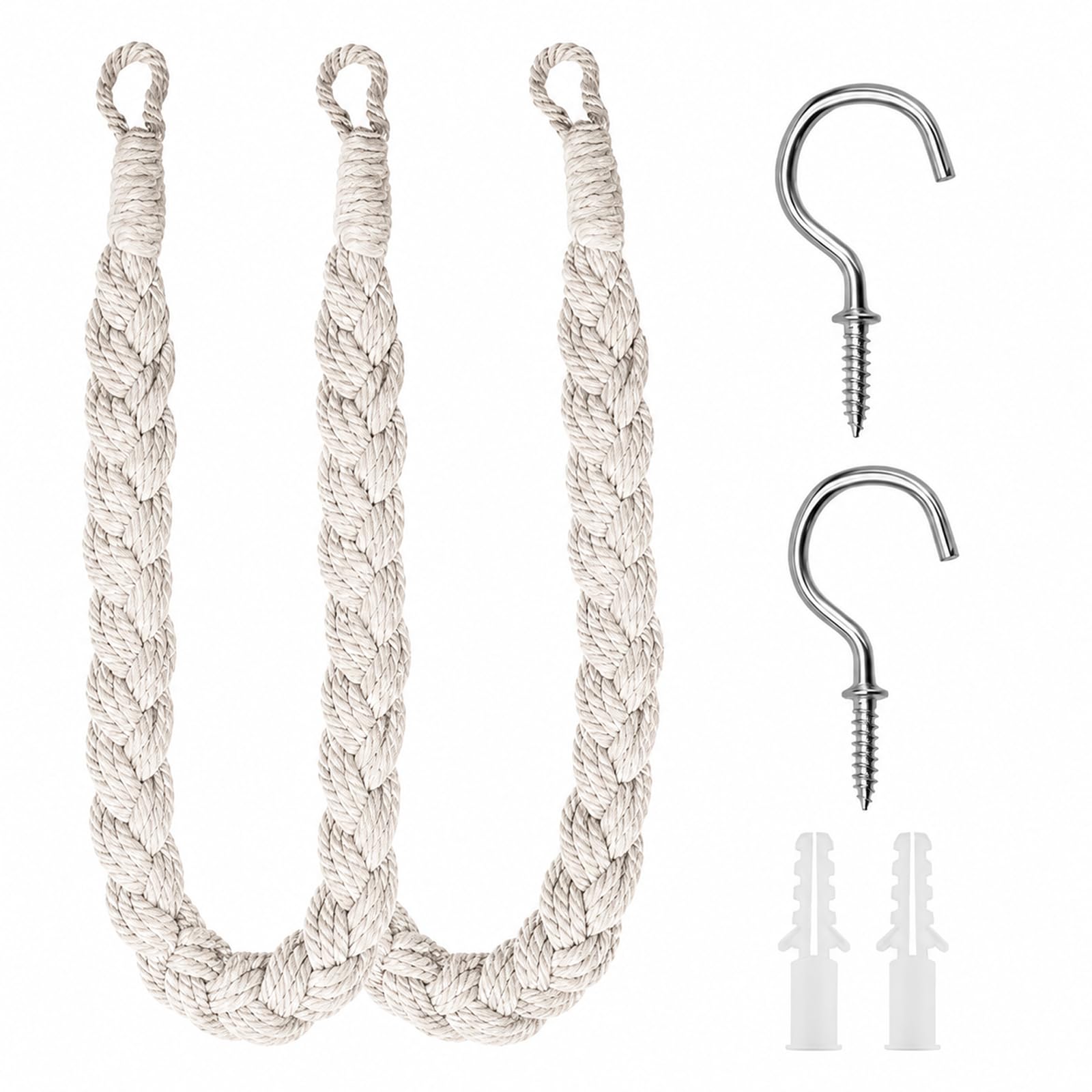 2 Pcs Curtain Tie Backs CottonDecorative Curtain Tiebacks with Metal Hooks