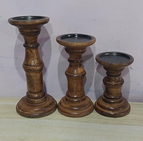 Miniatura 7 de Portavelas de madera, candelabros, portavelas, portavelas Unity, columnas torneadas redondeadas, regalo de estilo rural para bodas, Navidad,