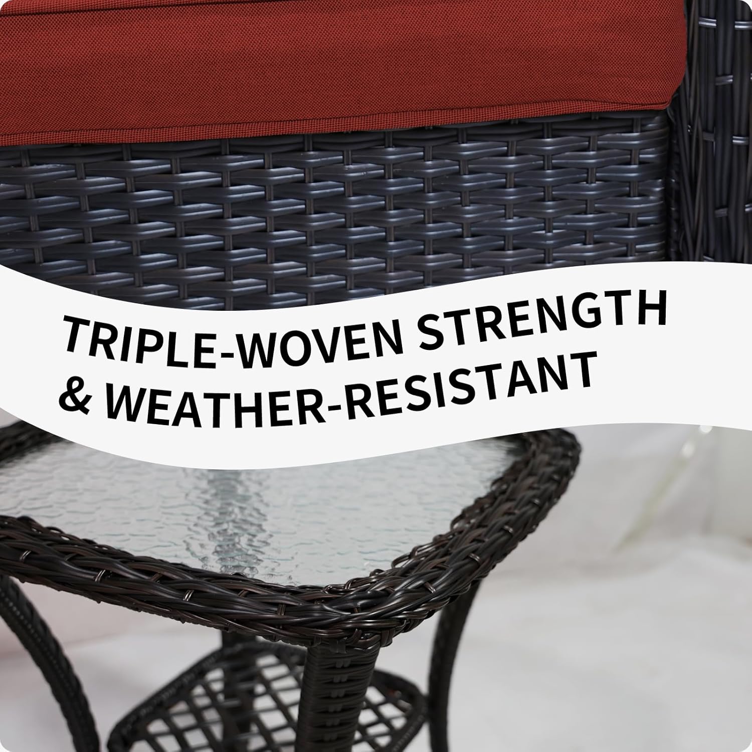 YLGJ&TIDY 3 Pieces Outdoor Swivel Rocker Patio Chair Set Wicker Patio Swivel Chairs with Side Table Cushions High Back Front Porch Rocking Chairs for Patio Balcony Backyard Deck, Red