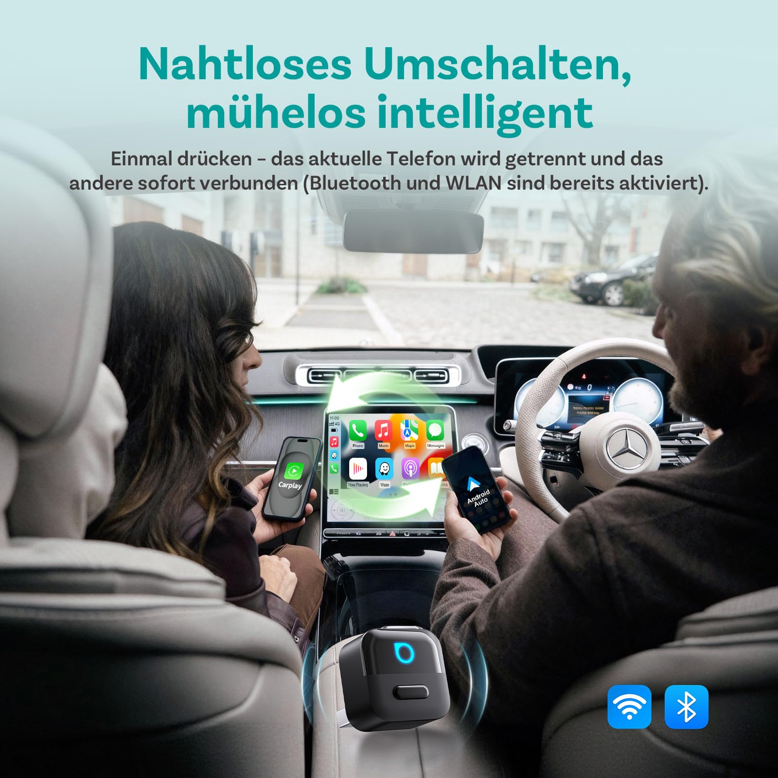 (2026 Neu) OTTOCAST 2-in-1 Wireless CarPlay & Android Auto Adapter, Ottocast Mini Pico mit EIN-Knopf-Trennung, WiFi 6, Bluetooth 5.4, Plug & Play für Fahrzeuge mit werkseitigem CarPlay/Android Auto