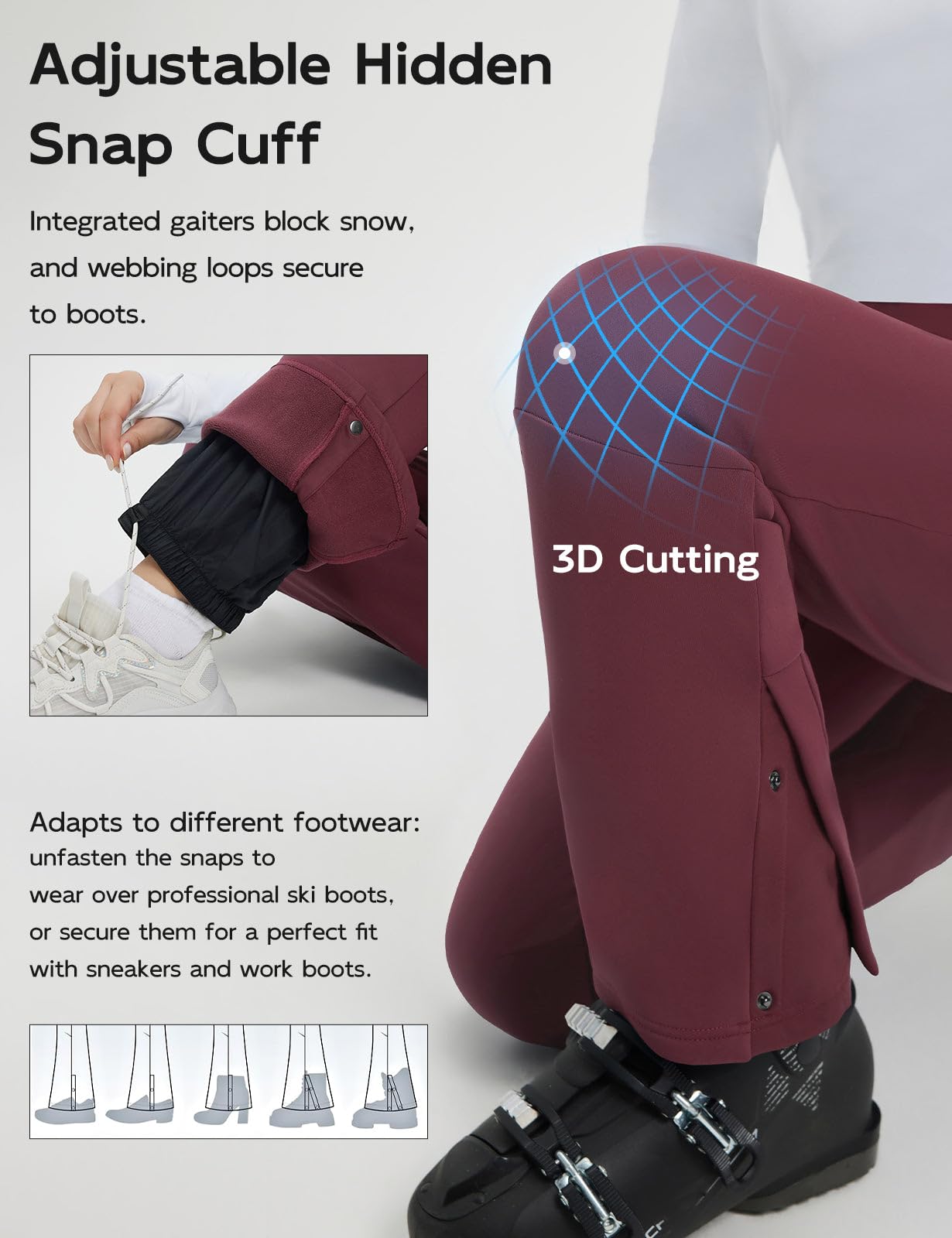 baleaf Pantaloni da sci da donna foderati in pile, impermeabili, con tasche con cerniera, per escursionismo, camminata, snowboard