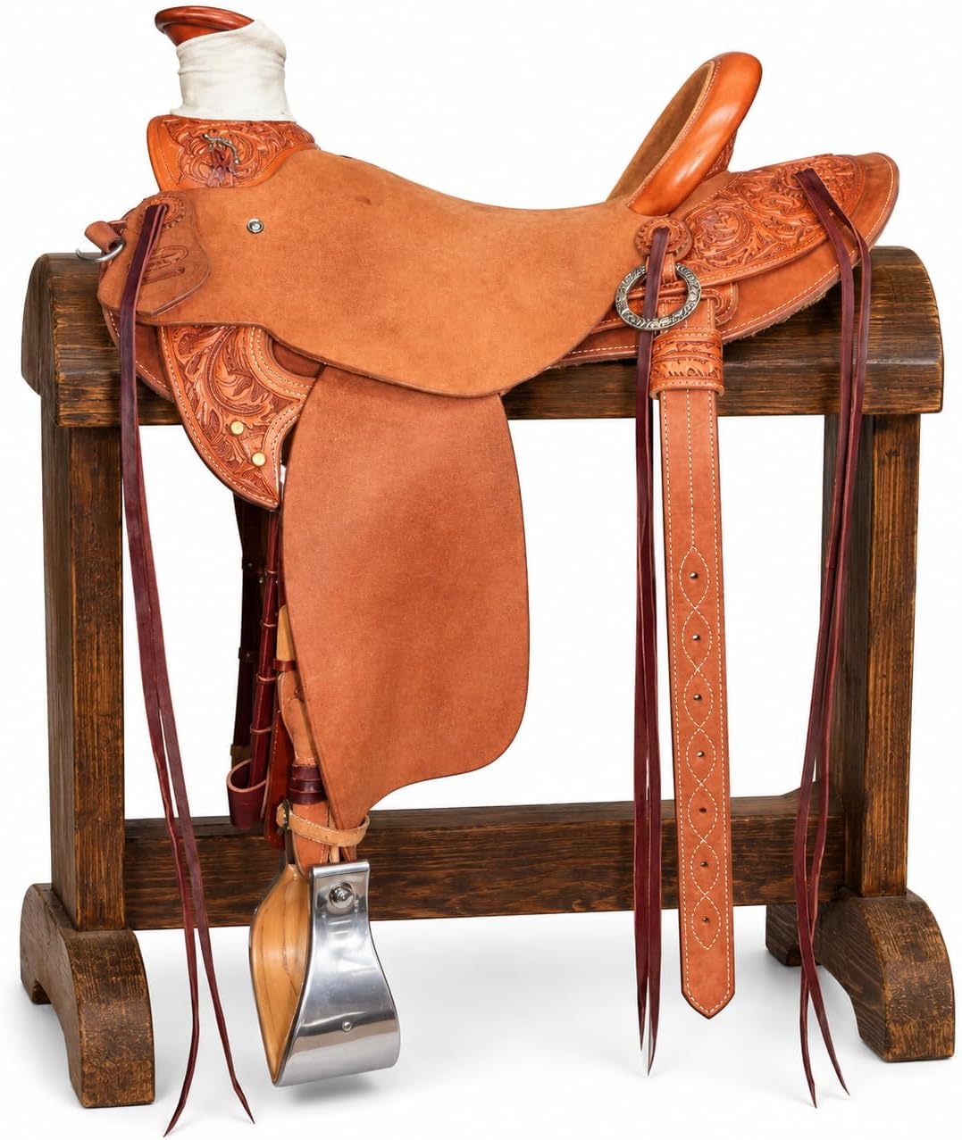Wade Horse Saddle Tree A Fork Roping Ranch Work Handmade Tooled Carved Premium Leather Western Equestrian Trail Tack Adult & Pony Horse Riding Saddle, Size: 10-18 inch Seat, AD-31