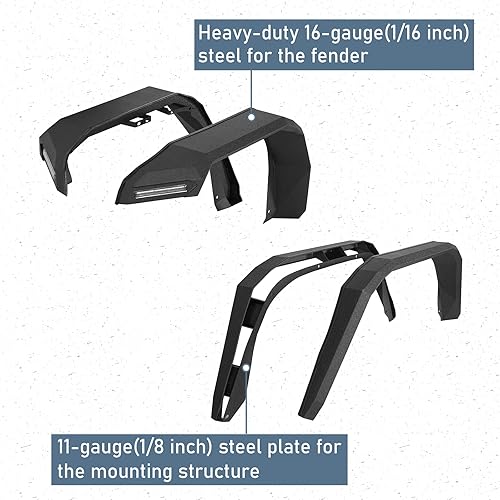 Miniatura 7 de Hooke Road Gladiator JT - Guardabarros planos, guardabarros delanteros y traseros resistentes con luces LED de señal de giro para camionetas Jeep
