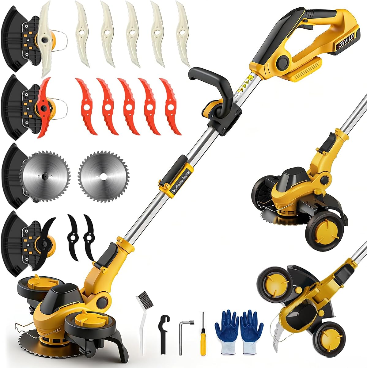 Weed Wacker inalámbrico de 11 pulgadas compatible con batería DEWALT 20V MAX | Desbrozadora eléctrica, cortadora de césped/bordeadora/minicortacésped/desbrozadora, 4 tipos de cuchillas, Motor sin escobillas, ligero, sin batería