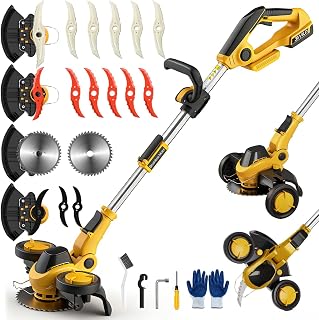 Weed Wacker Cordless Compatible with DEWALT 20V MAX Battery, Electric Weed Cordless Eater with 4 Types Blades, Brushless Grass Trimmer/Lawn Edger/Mower/Brush Cutter for Yard Garden(No Battery)