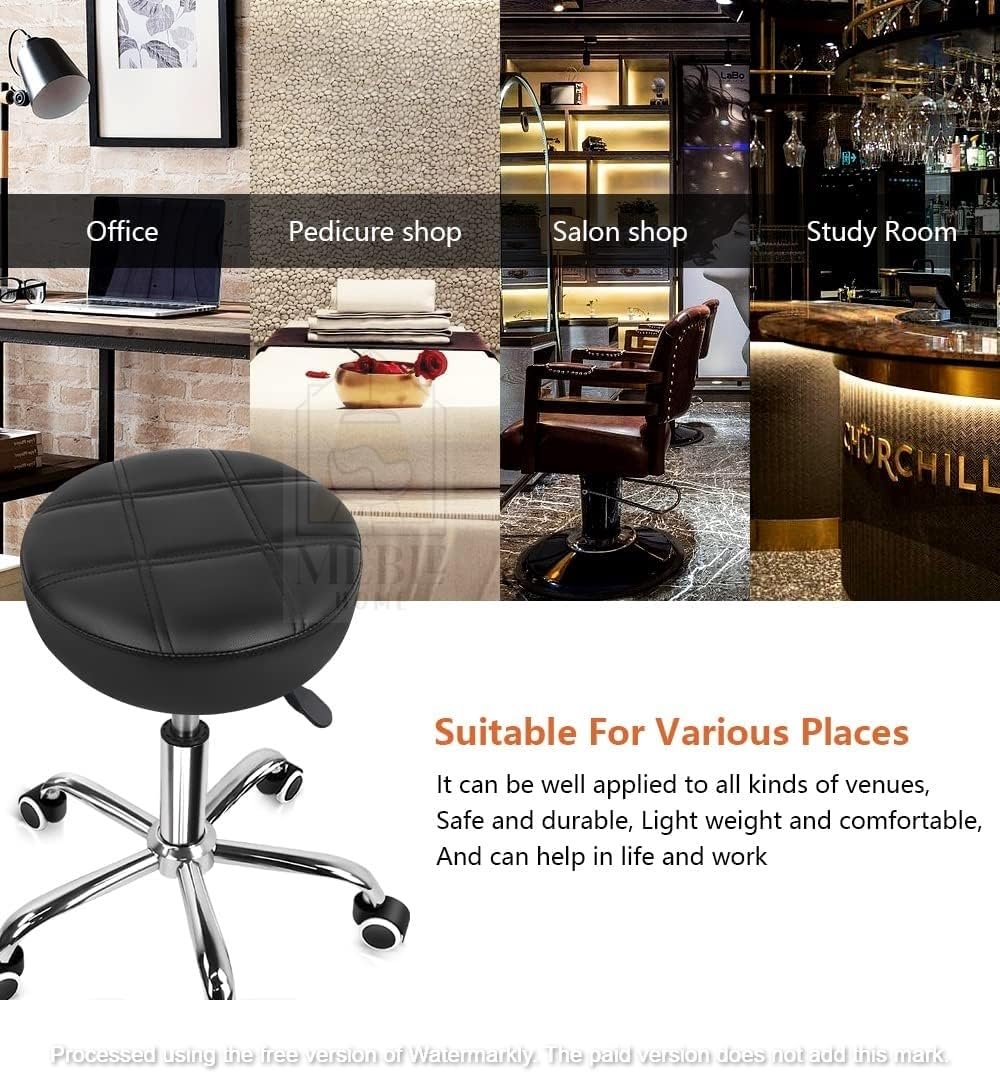 Round Rolling Adjustable Height 18to24 Inch Stool Chair Pu Leather