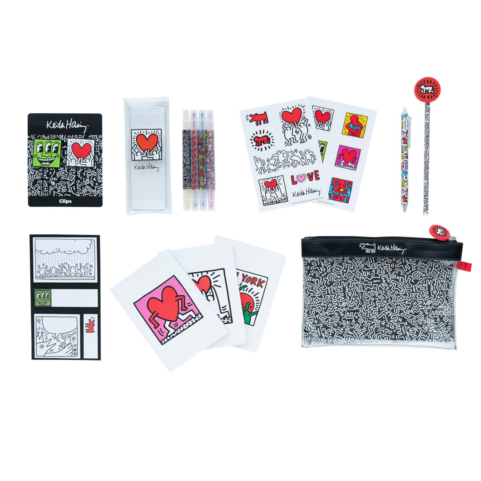 Grupo Erik Stationery Set - Keith Haring | Pencil Case With A6 Notebooks, Highlighters, Sticky Notes, Paper Clips, Stickers, Pen, Pencil | Graffiti Art GiftsThe Forest Stewardship Council