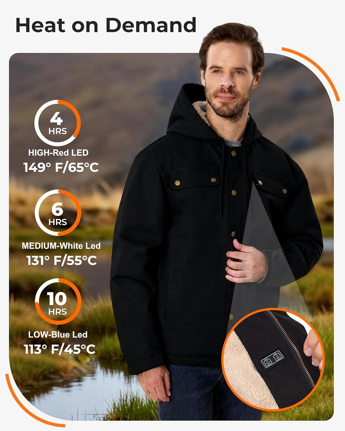 Glaais Heated Jackets for Men with 12V 18400mAh Battery Pack Included, Mens Heated Jacket Rechargeable with Sherpa Lining - Image 3