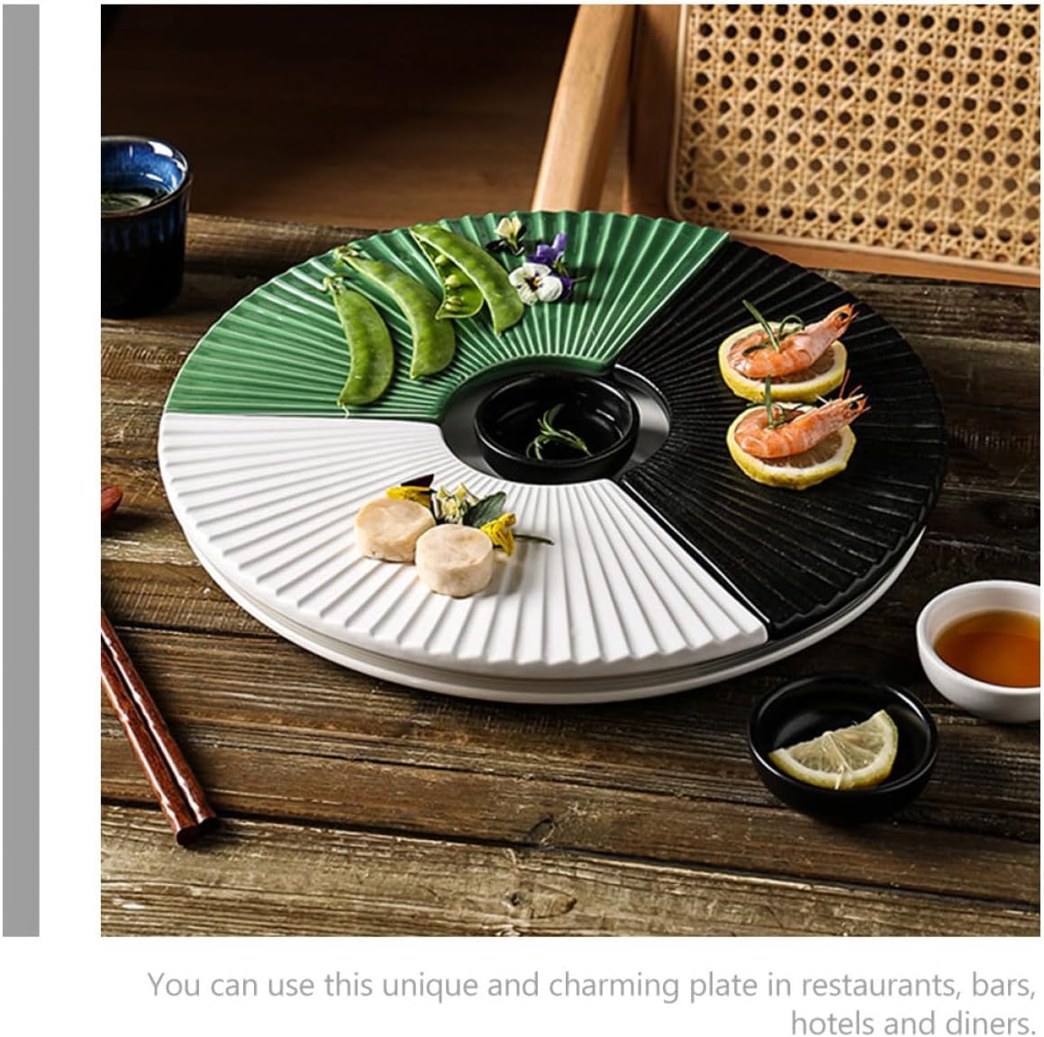 Operitacx Ceramic Sushi Serving Tray 11-inch White Fan-shaped Plate Japanese Style Sashimi Dish Food Server Plate for Home Dining and Breakfast