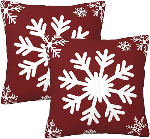 Miniatura 6 de JOOCAR Fundas de almohada navideñas de 20 x 20 pulgadas, paquete de 2 fundas de almohada de copos de nieve rojos de Navidad, fundas de almohada