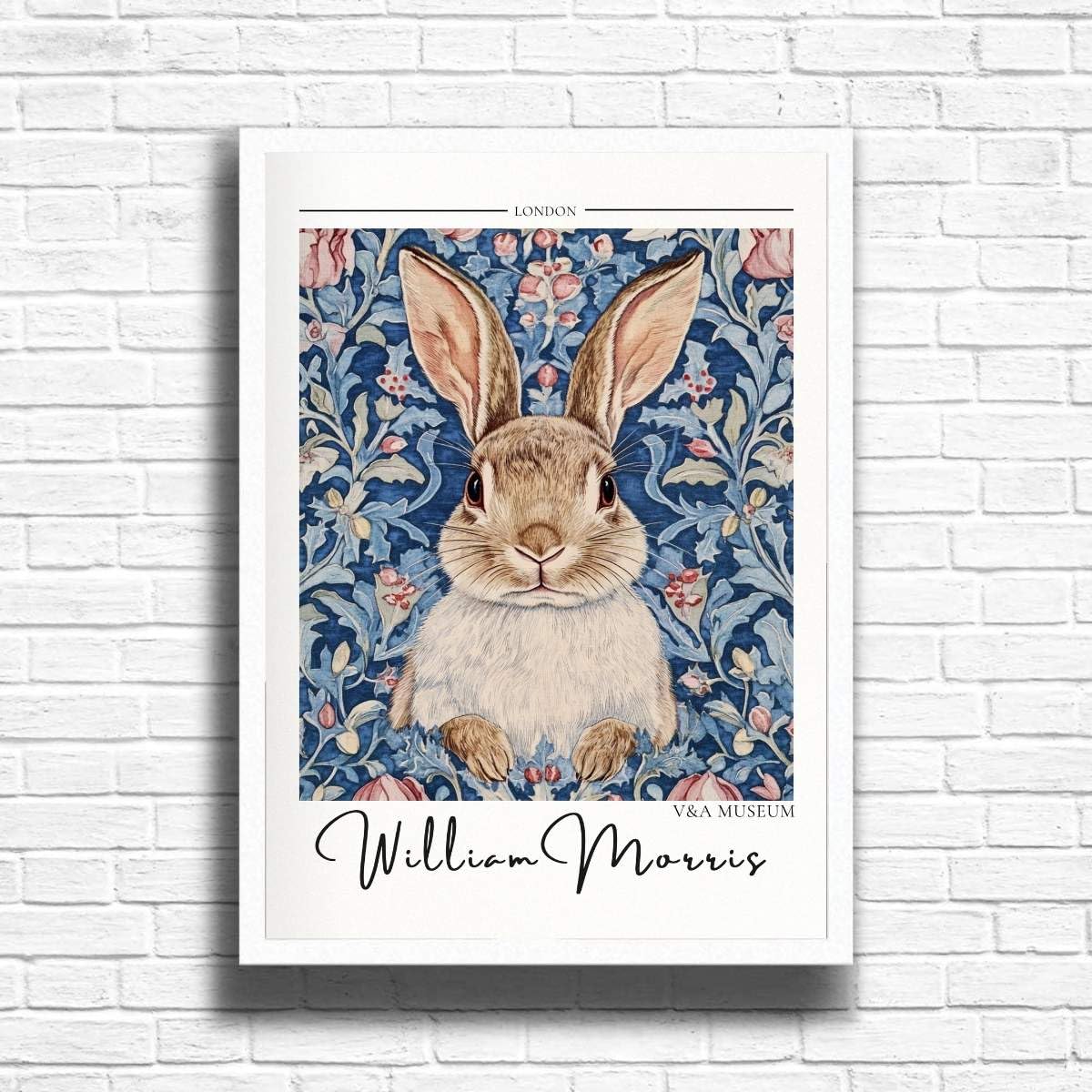 William Morris Rabbit Print, Botanical print, Dark Cottagecore decor, Mid century poster, Flower Market print, nature, illustration, Art Nouveau home deco (A3 Framed (White))