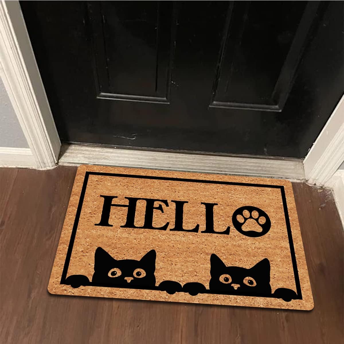 Funny Welcome Mat Personalized Front Porch Mat Decor Rugs with Rubber Back 30(L) x 18(W Black Peeking Cat Hello Doormat for Entrance Way Monogram Mats for Front Door No Slip Kitchen Rugs and Mats
