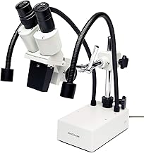 AmScope SE420-2L 20X Compact Fixed-Lens Stereo Boom-Arm Microscope with Dual Gooseneck LED Lights