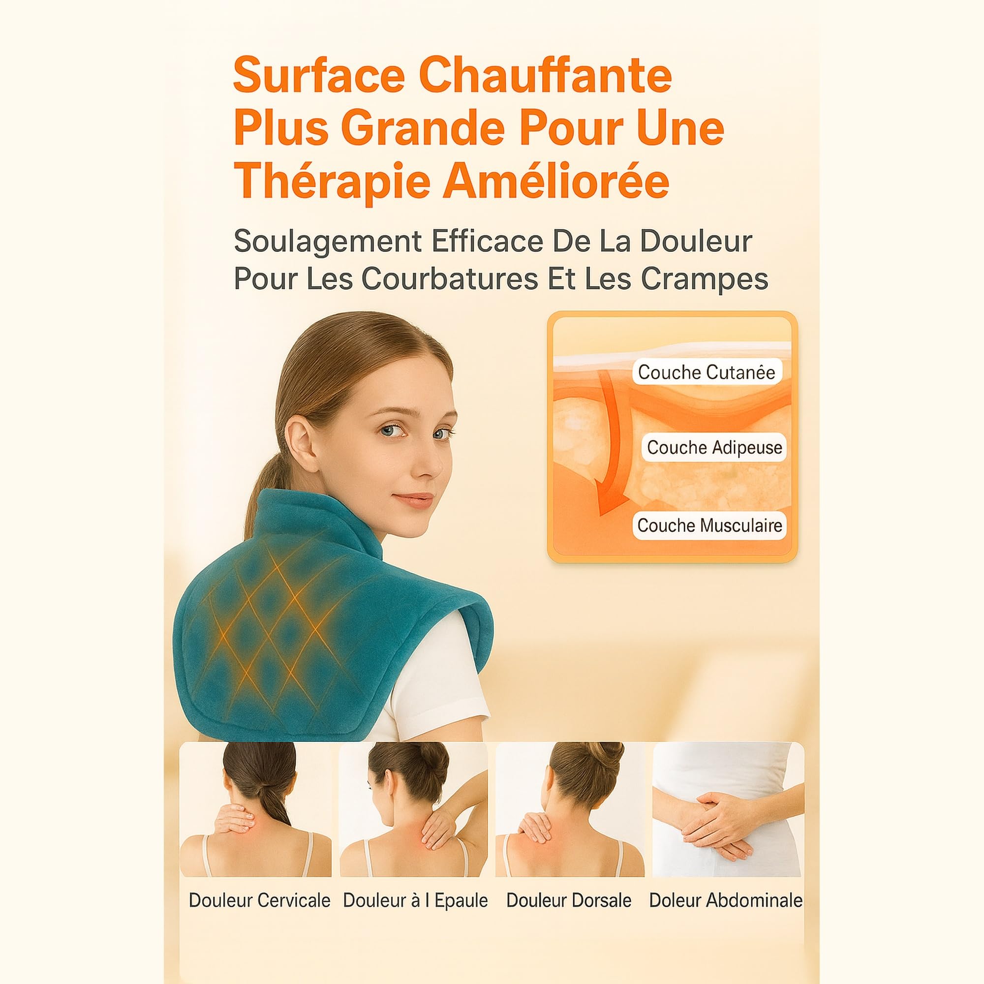 Coussin Chauffant Pondéré 1200g pour Cou et Épaules, 5 Niveaux de Chaleur, 4 Minuteries, Soulagement des Douleurs Cervicales, Lavable en Machine, Cadeau pour Femmes, Hommes et Parents