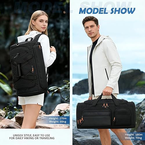 Miniatura 3 de Searock Bolsa de gimnasio de 40 L para hombres, mochila 3 en 1 para viajes, bolsas deportivas para gimnasio, campamento, bolsa de fin de semana