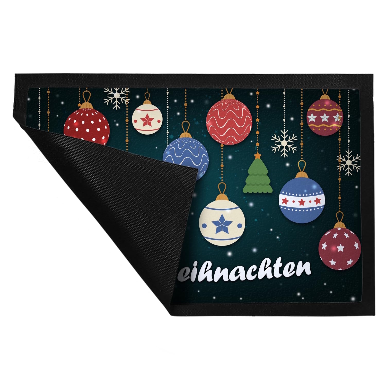 trendaffe - Frohe Weihnachten Fußmatte XXL mit Christbaumkugeln Motiv