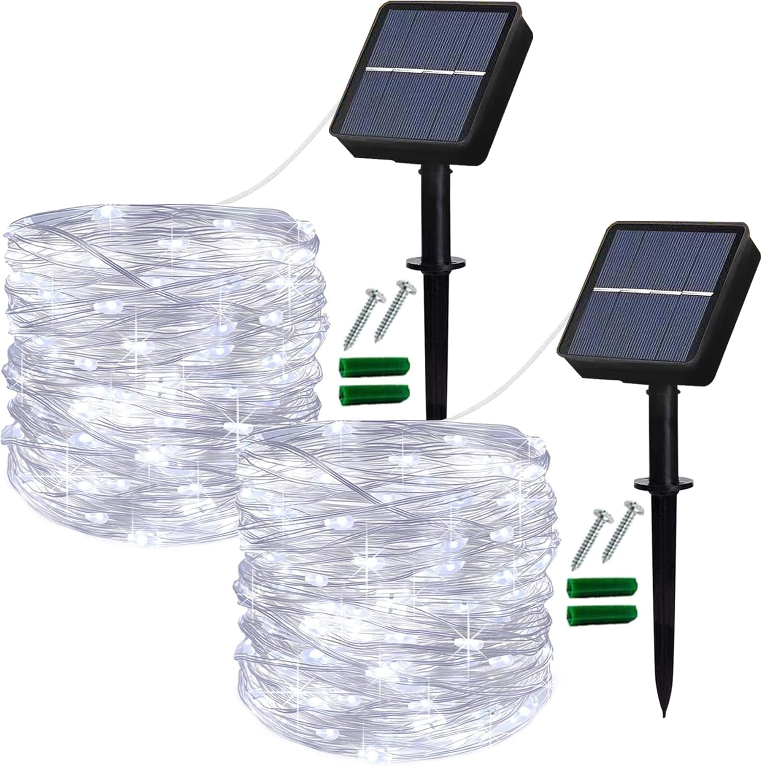 Lezonic Cold White 2Pack Solar String Lights Waterproof,12M/40Ft 120Led Garden Lights
